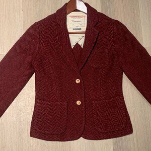 Anthropologie Burgundy Red Wool Blazer, Size 4, Tailored, Fall Office Capsule